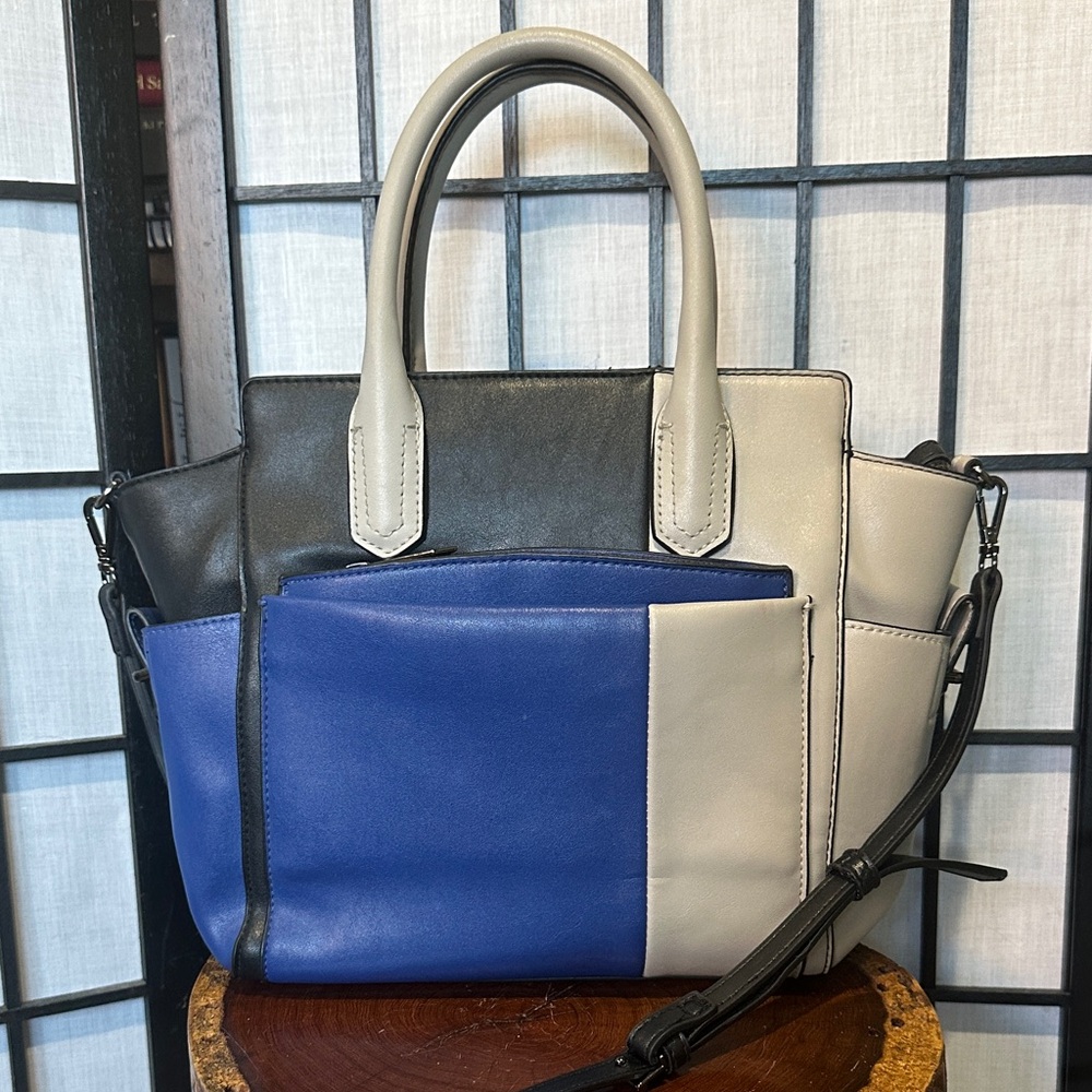 Reed Krakoff Luxury Athlantique Black, Blue, & Tan Medium Satchel Shoulder EUC
